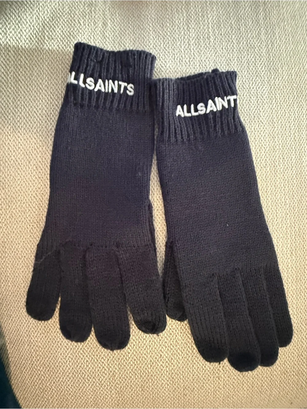 All Saints Collegiate Blue  Knit Logo Touchscreen Gloves